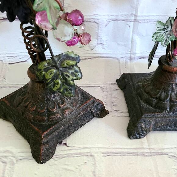 Set of 2 Iron/Metal Grapevine Pillar Candle Holders with Acrylic Lucite Grapes - Picture 5 of 10